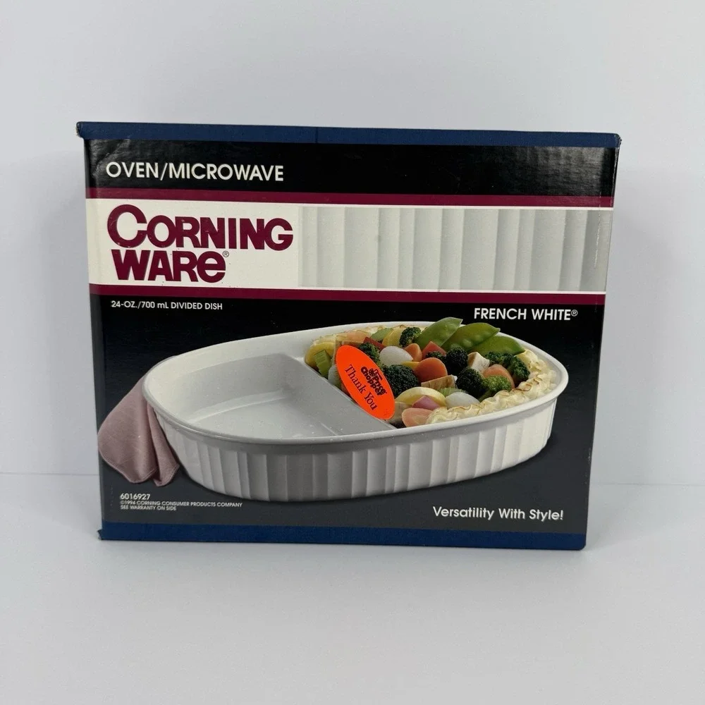 VTG 1994 CorningWare 24 oz Divided Dish French White Oven Microwave 6016927 NEW